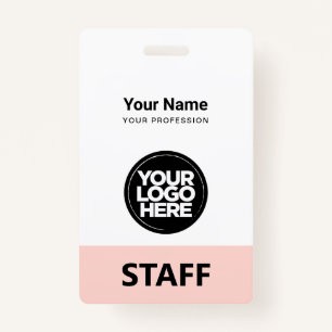 Blush Pink Employee Name Business Logo Qr Code ID Badge