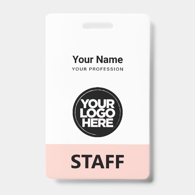 Blush Pink Employee Name Business Logo Staff Tag ID Badge (Front)
