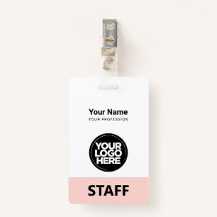 Blush Pink Employee Name Business Logo Staff Tag ID Badge
