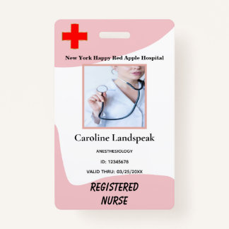 Blush Pink Employee Photo Logo for Hospital Nurse ID Badge
