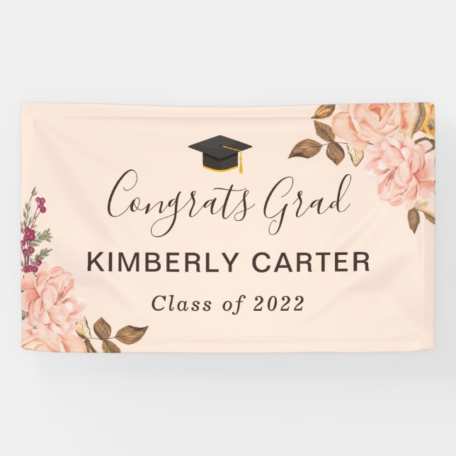 Blush Pink English Rose Graduate Graduation Party Banner (Horizontal)