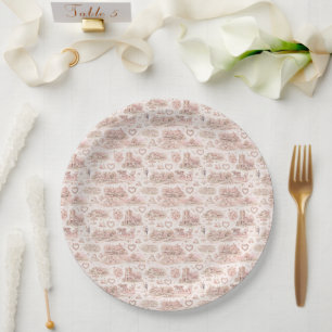 Blush Pink English Village Wedding Watercolor Paper Plate