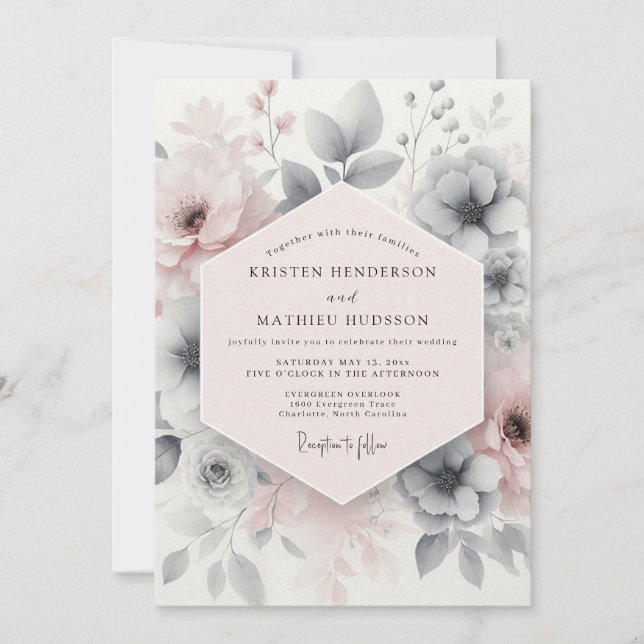 Blush Pink Ethereal Floral Wedding Invitation (Front)