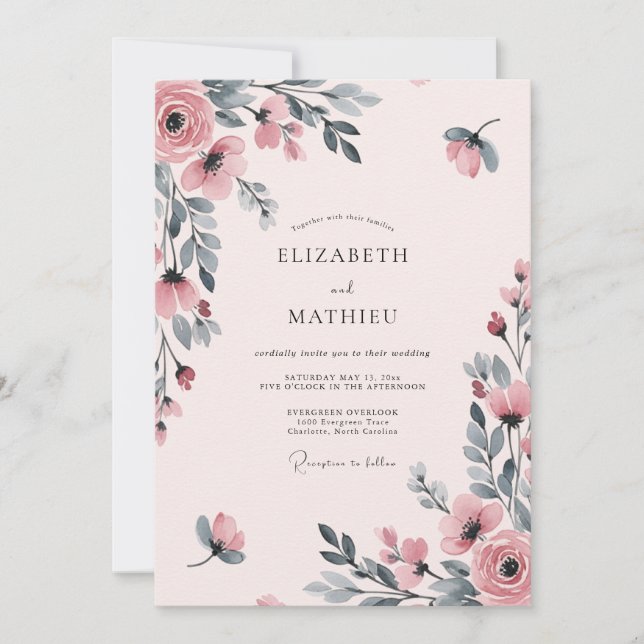 Blush Pink Ethereal Watercolor Wedding Invitation (Front)