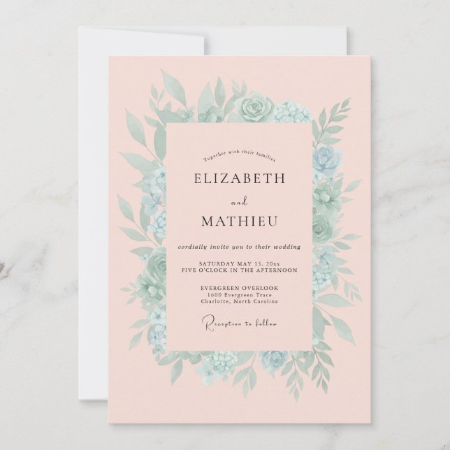 Blush Pink Ethereal Winter Wedding Invitation (Front)