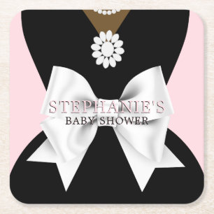 Blush Pink Ethnic Princess Tiffany Baby Shower Square Paper Coaster