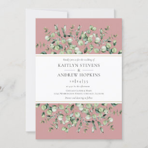 Blush Pink Eucalyptus All In One Wedding Invitation