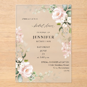 Blush Pink & Eucalyptus Floral Bridal Shower Acrylic Invitations