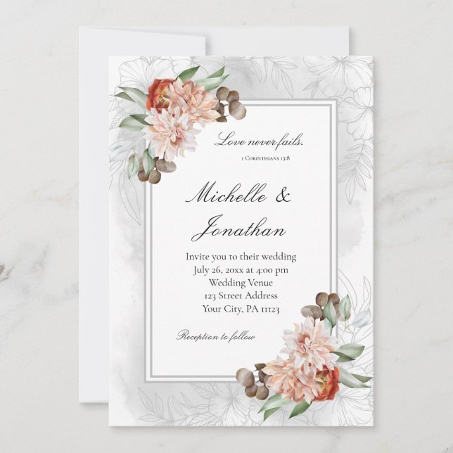 Blush Pink Eucalyptus Floral Christian Wedding Invitation (Front)