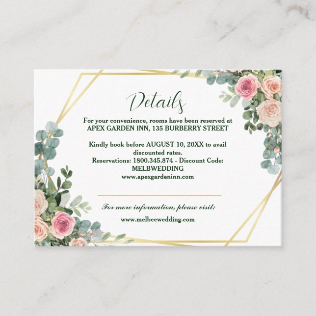 Blush Pink Eucalyptus Floral Geometric Wedding Enc Enclosure Card (Front)