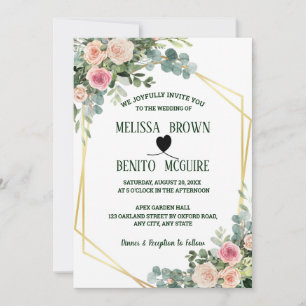 Blush Pink Eucalyptus Floral Geometric Wedding  Invitation