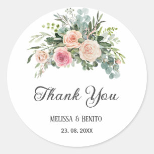 Blush Pink Eucalyptus Greenery Geometric Wedding Classic Round Sticker