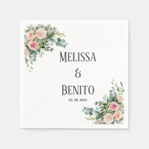 Blush Pink Eucalyptus Greenery Watercolor Wedding Napkin