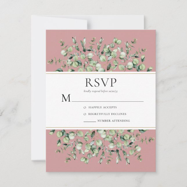 Blush Pink Eucalyptus Wedding RSVP Card (Front)