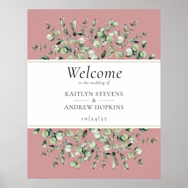 Blush Pink Eucalyptus Wedding Welcome  Poster (Front)