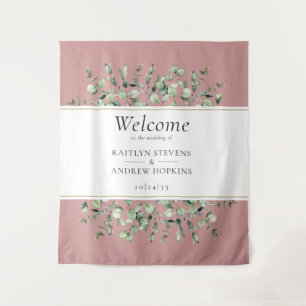 Blush Pink Eucalyptus Wedding Welcome  Tapestry
