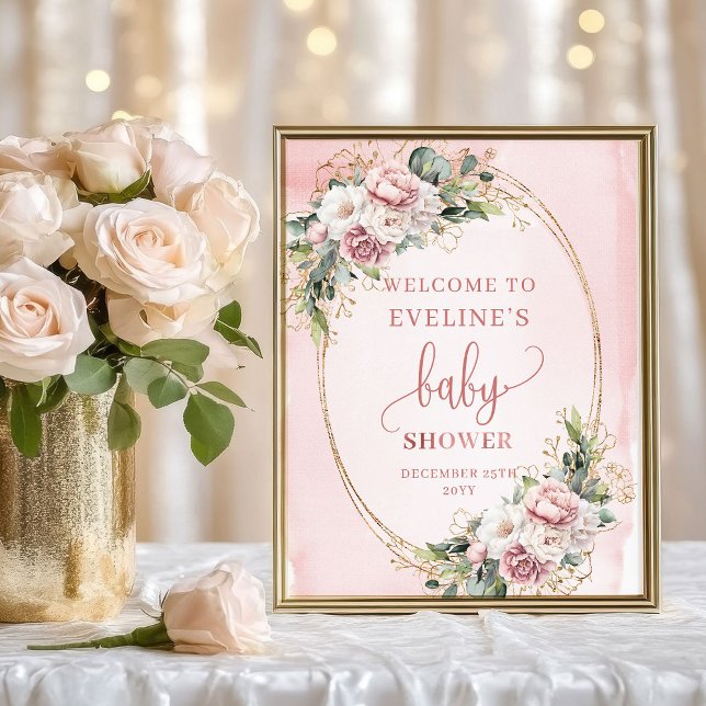 Blush Pink Eucalyptus Welcome Baby Shower Sign Art (Blush Pink Eucalyptus Welcome Baby Shower Sign Art)