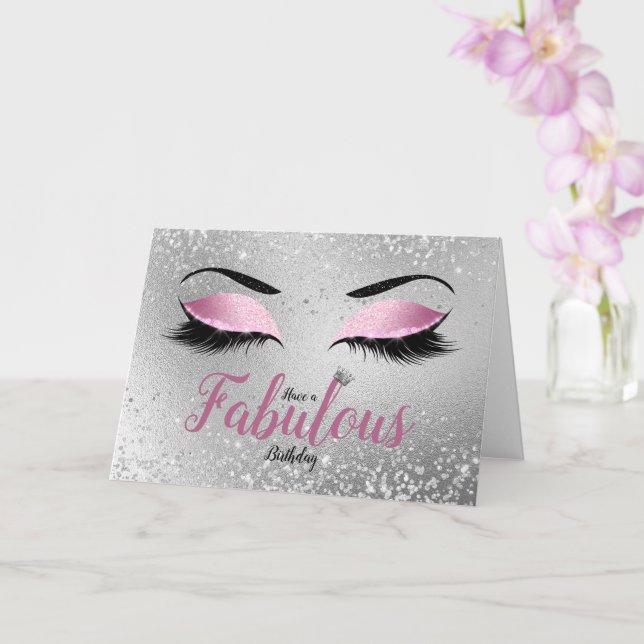 Blush Pink Fabulous Glitter Eyes Standard Birthday Card (Orchid)
