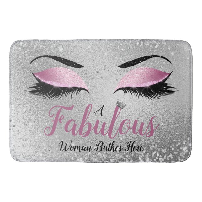 Blush Pink Fabulous Woman Glitter Eyes Bath Mat (Front)