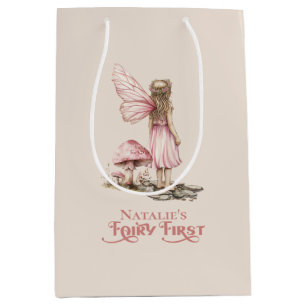 Blush Pink Fairy First Birthday Party Personalised Medium Gift Bag