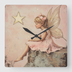 Blush Pink Fairy Square Wall Clock