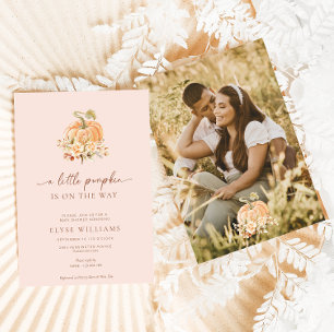 Blush Pink Fall A Little Pumpkin Baby Shower Invitation
