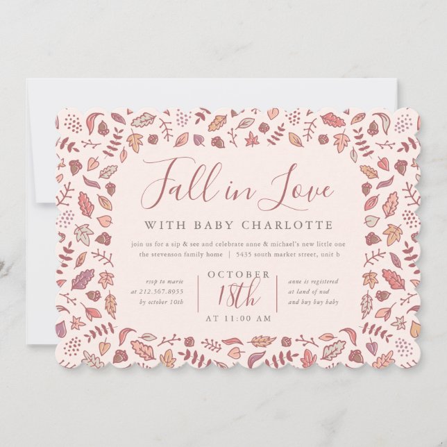 Blush Pink Fall in Love Baby Shower Sip and See Invitation (Front)