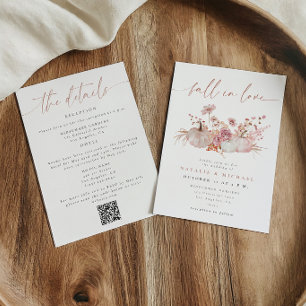 Blush Pink Fall in Love QR Code All in One Wedding Invitation
