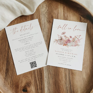 Blush Pink Fall in Love QR Code All in One Wedding Invitation