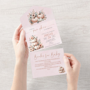 Blush Pink Fall Pumpkin All in One Baby Shower All In One Invitation