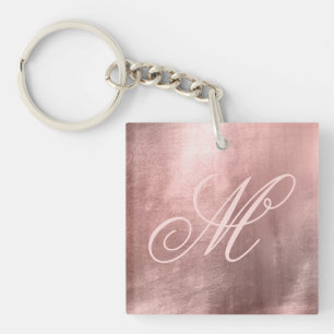 Blush Pink Fancy Monogram Rose Gold Foil Photo Key Ring