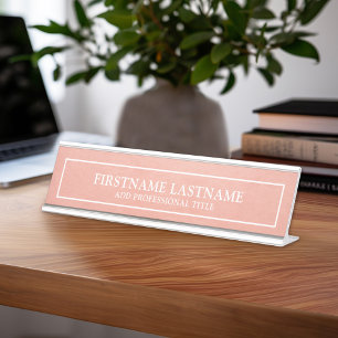 Blush Pink Faux Foil Border Name Title Desk Name Plate