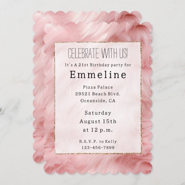 Blush Pink Faux Fur Invitation (Front/Back)