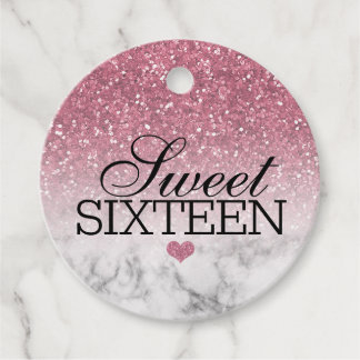 Blush Pink Faux Glitter/Marble Sweet 16 Favour Tags