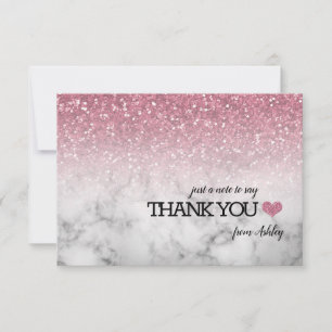 Blush Pink Faux Glitter/Marble Sweet 16 Thank You Card