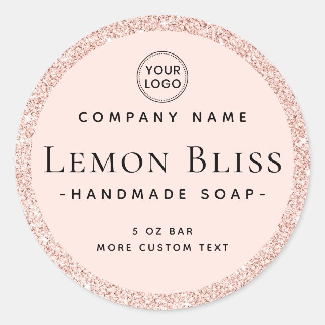 Blush pink faux glitter round product label (Front)