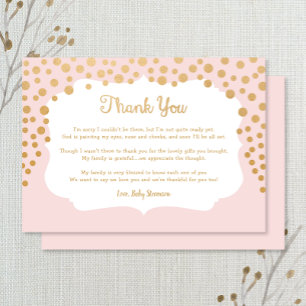 Blush pink faux gold baby shower thank you note card