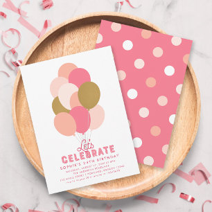 Blush Pink Faux Gold Balloons Any Age Birthday Invitation