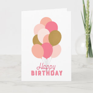Blush Pink Faux Gold Balloons Happy Birthday Card