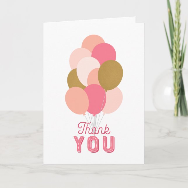 Blush Pink Faux Gold Balloons Thank You Card (Front)