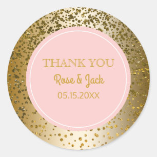 Blush Pink Faux Gold Glitter Wedding Favour Classic Round Sticker