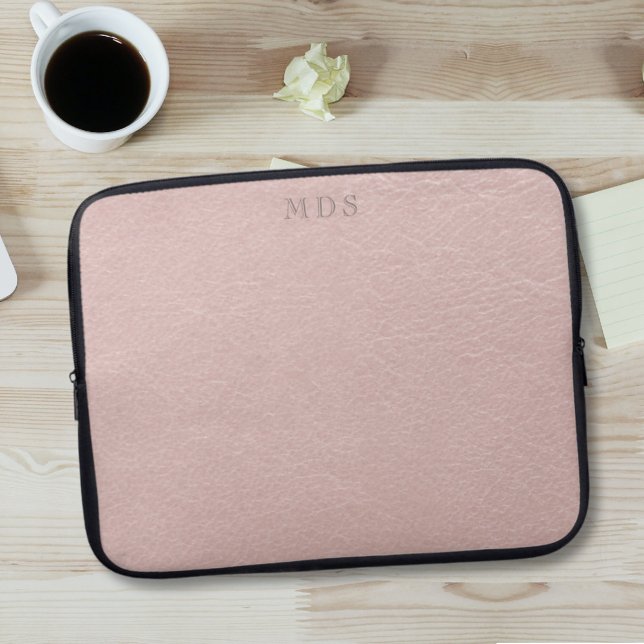 Blush Pink Faux Leather Monogram Laptop Sleeve (Just add your initials to this elegant faux leather look laptop sleeve)