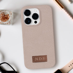 Blush Pink Faux Leather Rose Gold Monogram Case-Mate iPhone 14 Pro Case