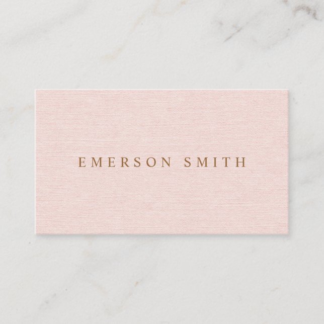 Blush pink faux linen minimalist professional business card (Front)