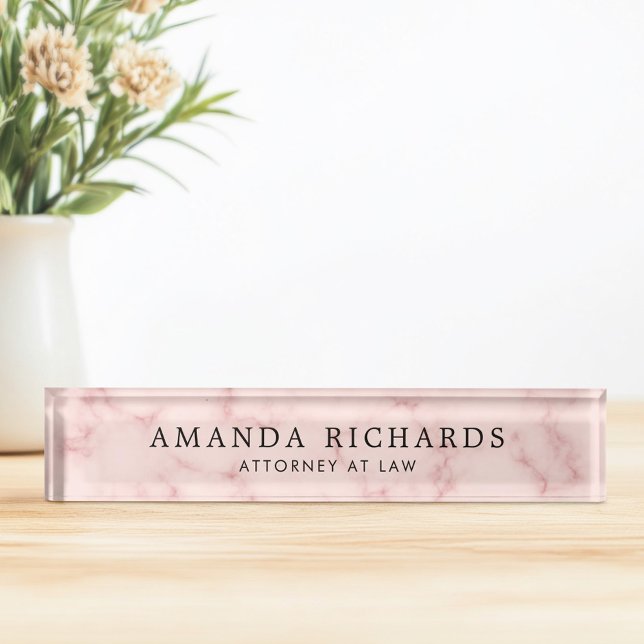 Blush pink faux marble nameplate (Blush pink faux marble desk name plate)