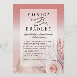 Blush Pink Faux Vellum Overlay Beach Wedding Invitation