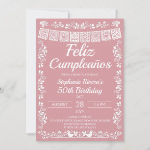 Blush Pink Feliz Cumpleaños 50th Birthday Invitation