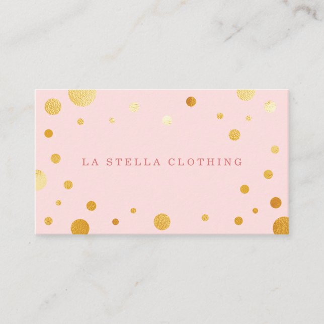 Blush Pink Feminine Chic Gold Confetti Polka Dot Business Card (Front)