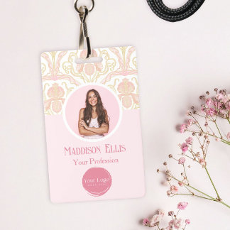 Blush Pink Feminine Floral Art Nouveau Employee ID Badge