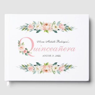 Blush Pink Feminine Floral Quinceanera Guest Book